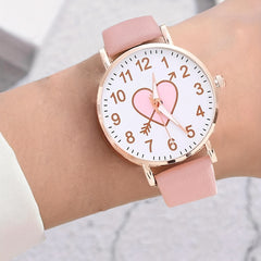 Polyurethane PU Sweet Round Strap Quartz Watch Dial & Heart Decoration