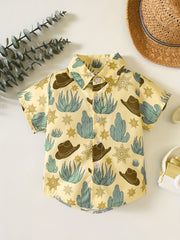 Western Desert & Hats Print Button Down Shirt Baby Boys Casual Tee Top