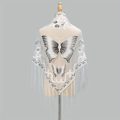 Butterfly Embroidered Tassel Shawl Triangle Scarf Lace Wrap for Party