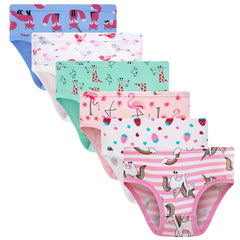 6pcs Girls Triangle Panties Strawberry Flamingo Striped Print