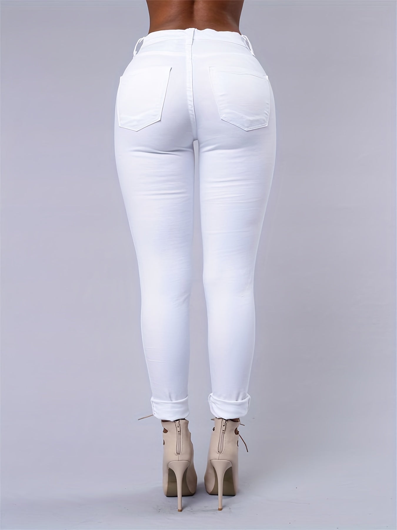 Ripped Holes Straight Jeans Distressed Denim Pants Women's Denim Clothing
