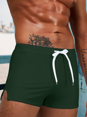 Men's Swim Boxers Solid Swimsuit Shorts Pants With Drawstring