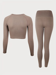 Yoga Workout Set Long Sleeve Crop Top & Leggings Suit Women's Activewear
