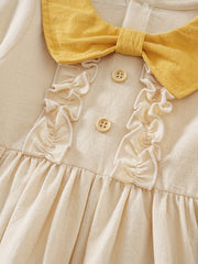 Ruffle Trim Long Sleeve Baby Girls Pleated Dress
