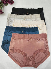 5 Pack Plus Size Sexy Panties Set Women's Plus Lace Trim Satin Panties