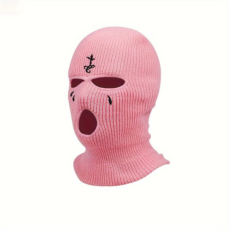 Knitted Ski Mask Full Face Covering Winter Cycling Cap Tears Embroidery