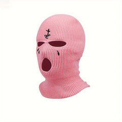 Knitted Ski Mask Full Face Covering Winter Cycling Cap Tears Embroidery