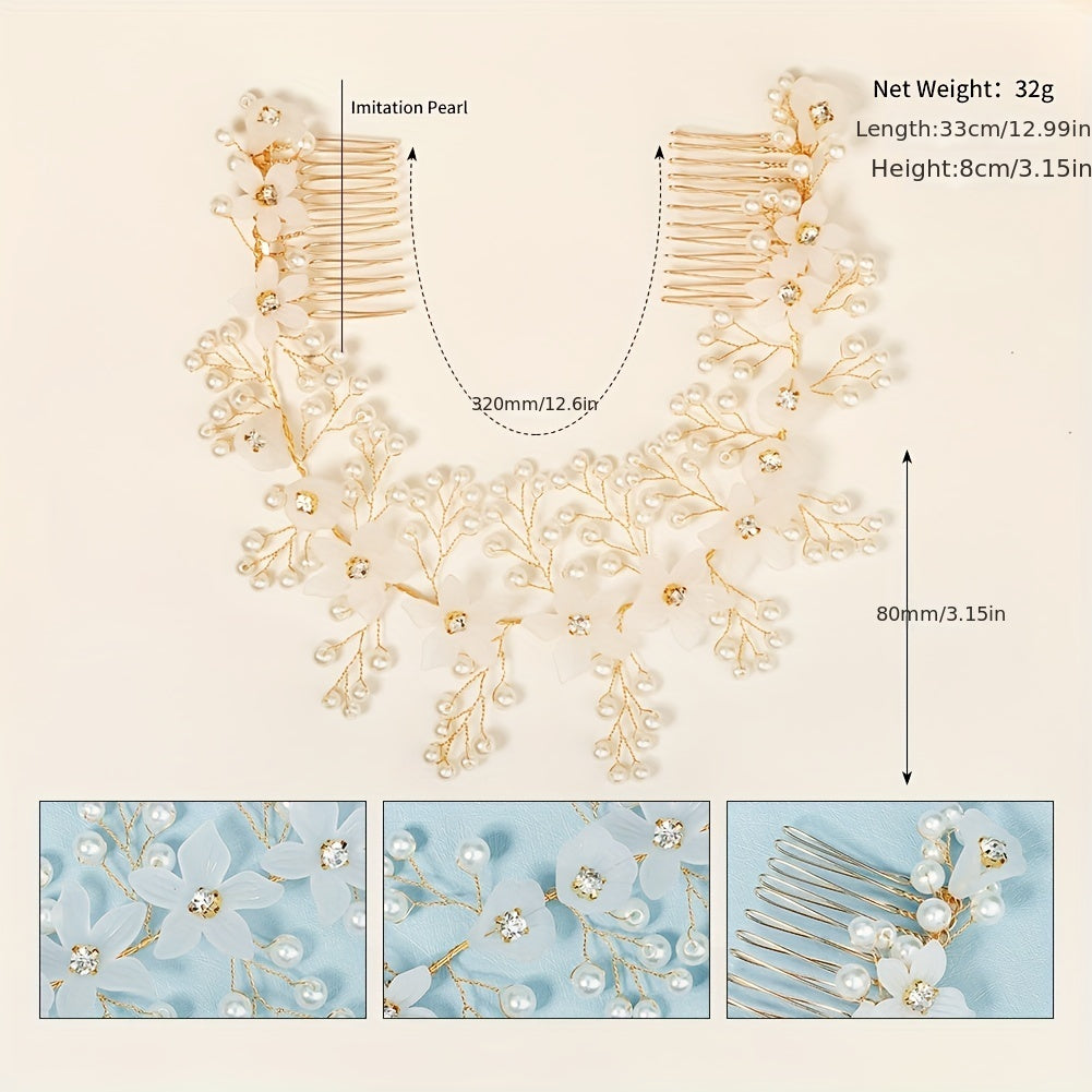 Flower & Faux Pearl Hair Comb Bridal Wedding Headwear