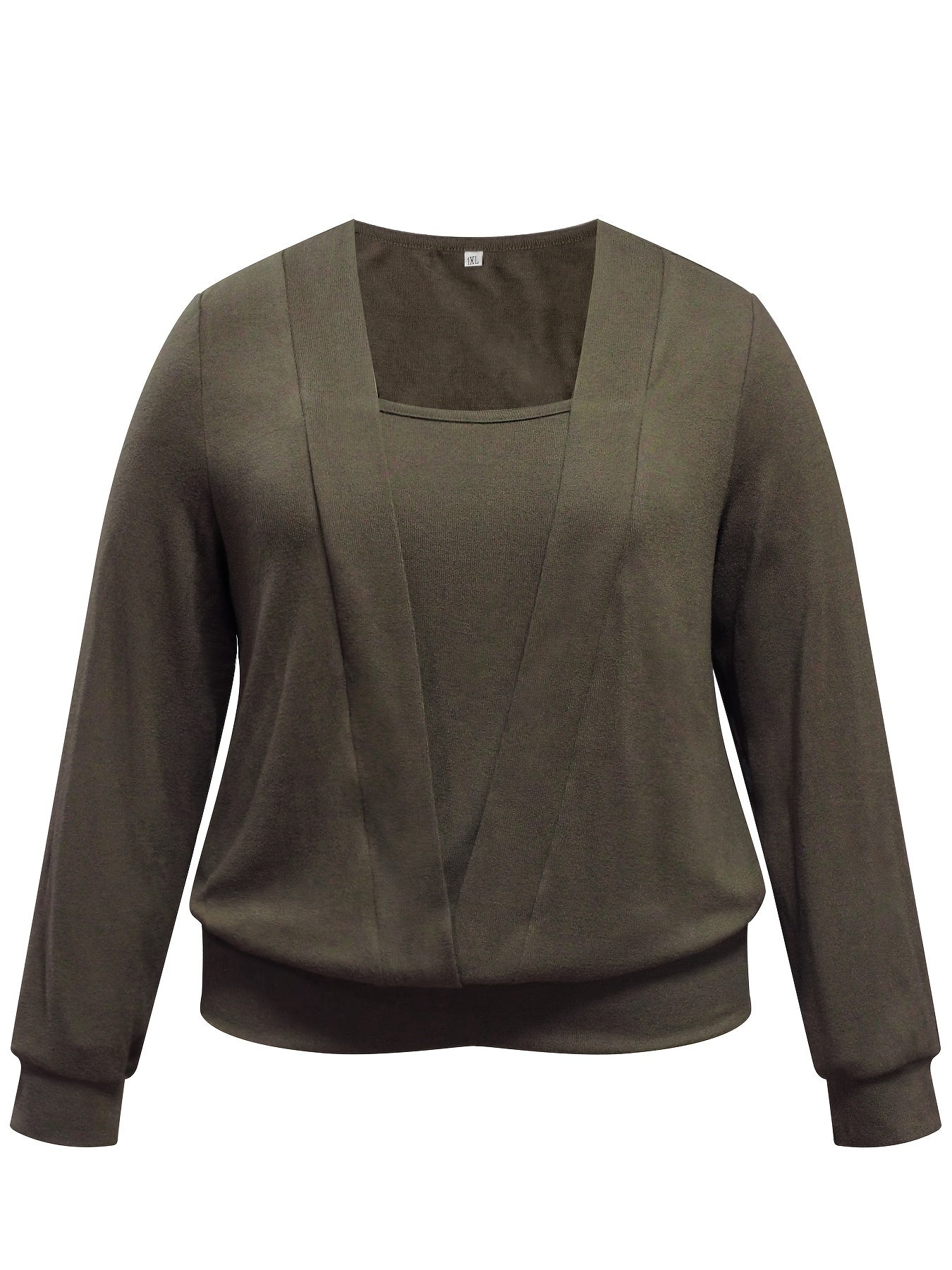 Solid Square Neck Long Sleeve Knit Top