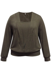 Solid Square Neck Long Sleeve Knit Top