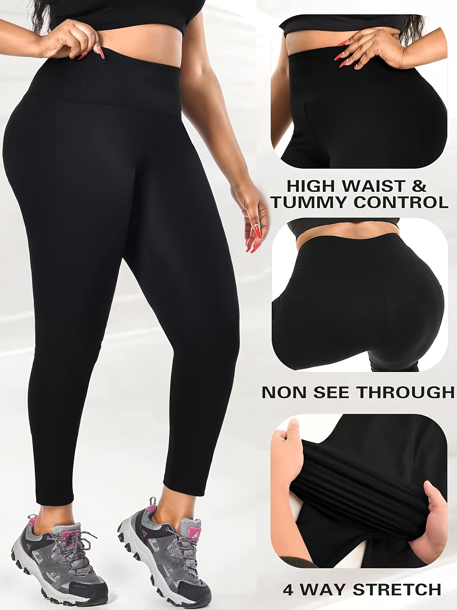 2 Pack Plus Size Fleece Lined High Rise Fitness Leggings