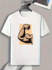 Strong Muscle Pattern Print Men's Comfy Sports T shirt Graphic Tee