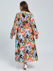 Women's Plus Floral & Geo Print Lantern Sleeve V Neck Maxi Dress
