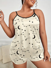 Moon & Star Print Cami Top & Shorts 2pcs Set