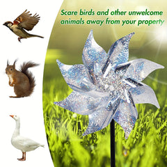 Silvery Laser Bird Repellent Windmill Outdoor Garden Decoration