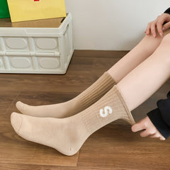 5 Pairs Letter S Embroidery Crew Socks for Women
