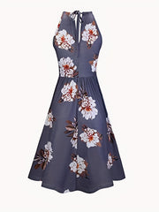 Floral Print Halter Dress Sleeveless Casual