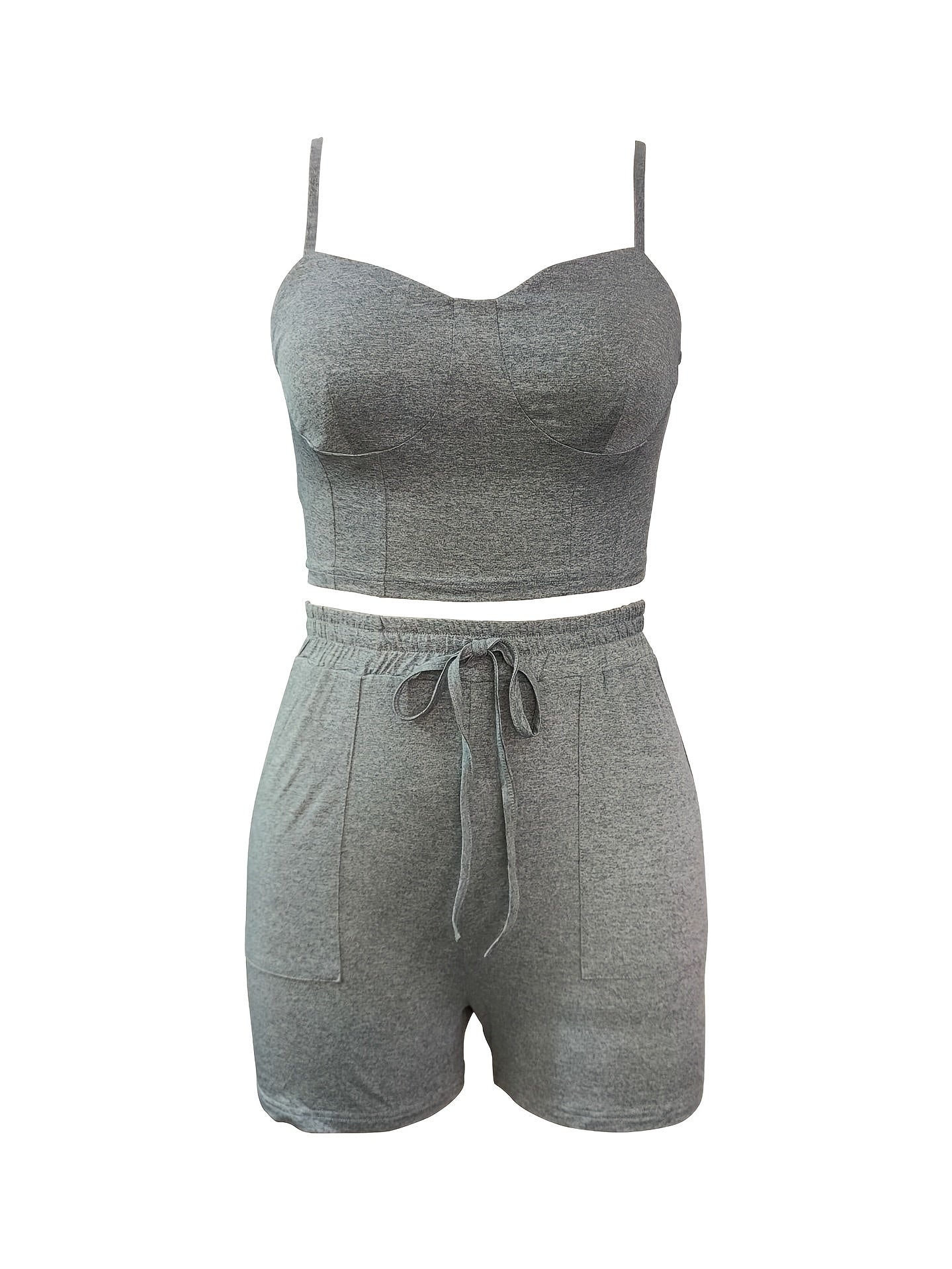 Solid Cami Top & Drawstring Waist Shorts Set