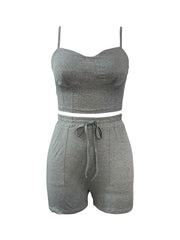 Solid Cami Top & Drawstring Waist Shorts Set