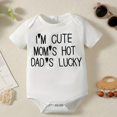 Mom's Hot Daddy's Lucky Letter Printed Cotton Baby Stylish Short Sleeve Romper