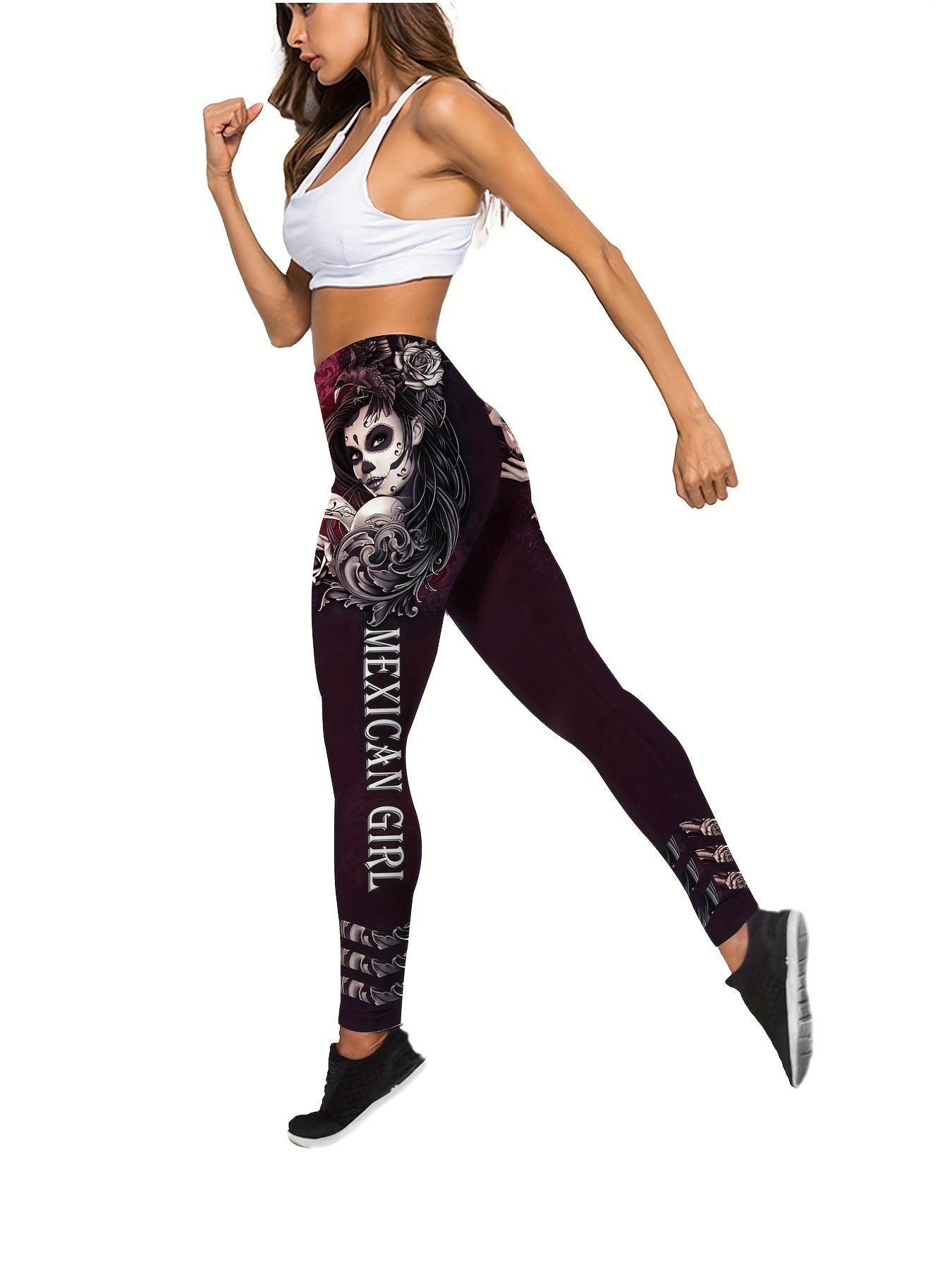 Gothic Cartoon Print Tank Top & Yoga Pants Fitness Outfit Set