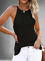 Knitted Side Split Tank Top Casual Crew Neck Sleeveless Tank Top