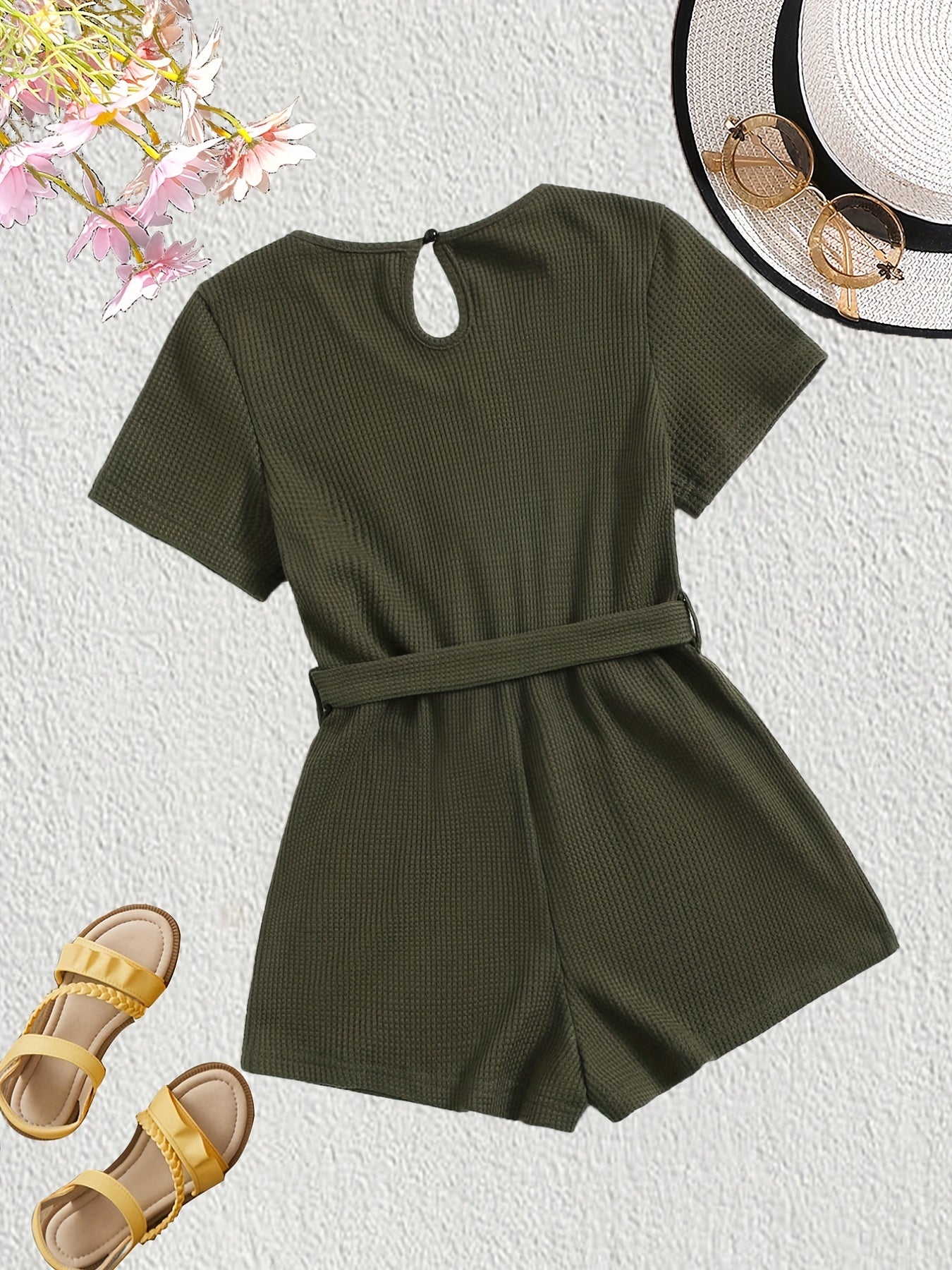 Girls V Neck Jumpsuit With Belt For Kids