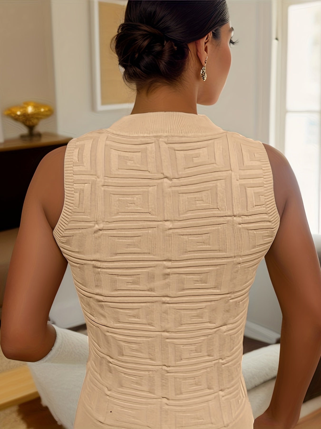 Geometric Pattern Knitted Crew Neck Tank Top Y2K Sleeveless Tank Top