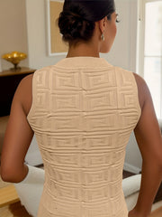 Geometric Pattern Knitted Crew Neck Tank Top Y2K Sleeveless Tank Top