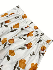 Floral Print Elastic Waist A-line Maxi Skirt