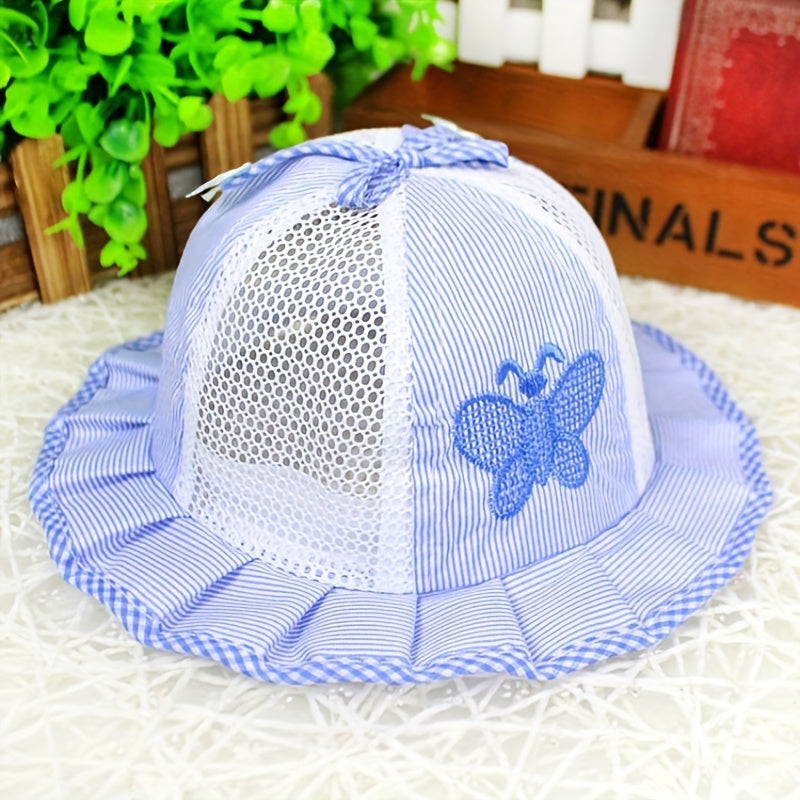 Embroidered Plaid Trim Bucket Hat Mesh Beach Cap for Boys