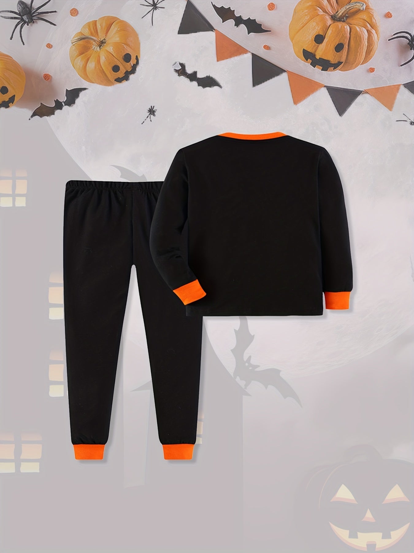 Boy's Skeleton Pattern Sweatshirt & Sweatpants Set for Halloween Party