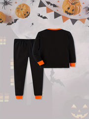 Boy's Skeleton Pattern Sweatshirt & Sweatpants Set for Halloween Party