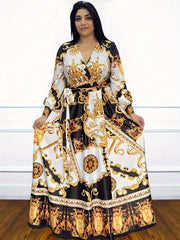 Ethnic Print Long Sleeve Maxi Dress Plus Size