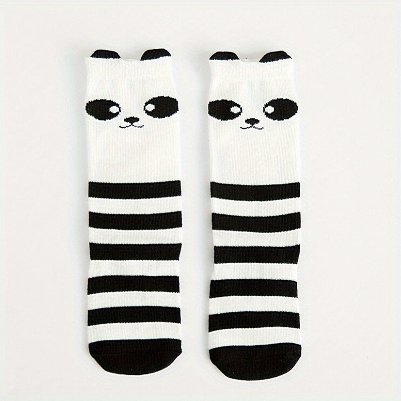 Girls Panda Striped Knee High Socks for Kids