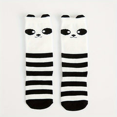 Girls Panda Striped Knee High Socks for Kids