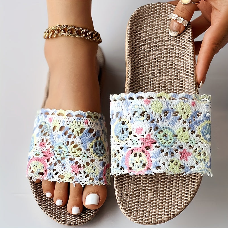 Women's Block Print Sandals Slip On Indoor Comfy Flat Shoes