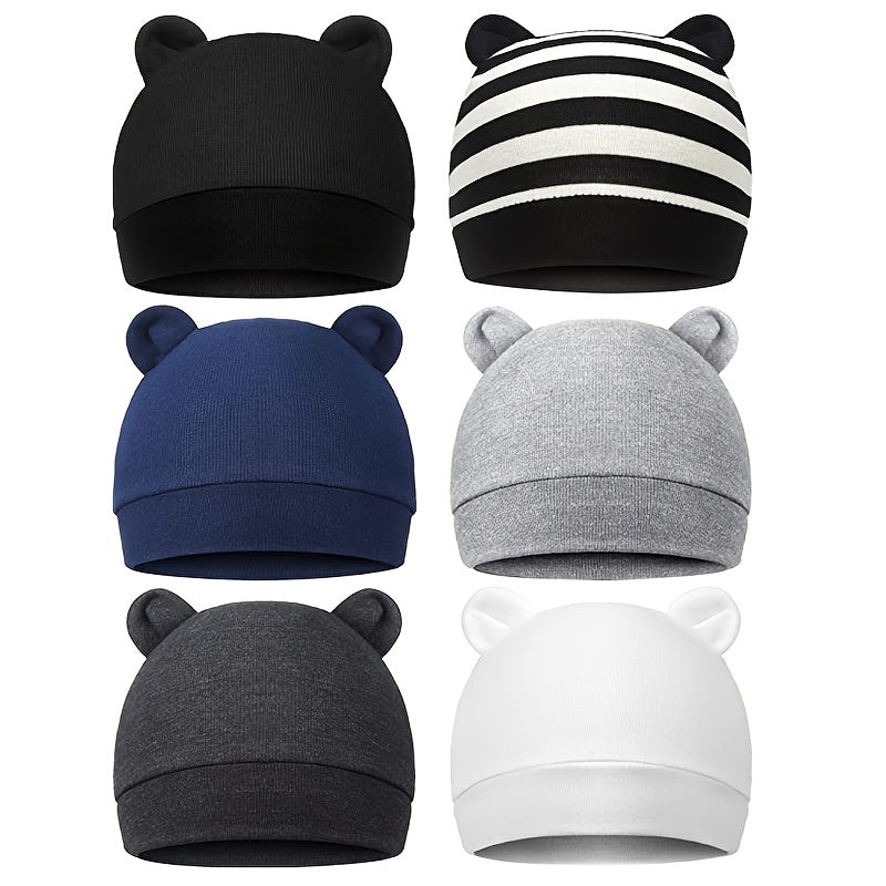 6pcs Newborn Infant Bear Ears Beanie Caps For Toddler Baby Boys And Girls