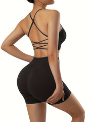 Criss Cross Straps Top & Running Short Set - Women's Activewear