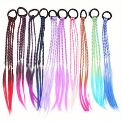 10pcs Girls Colorful Braids Ponytail Wig Hair Extension Hair Tie Hair Bands