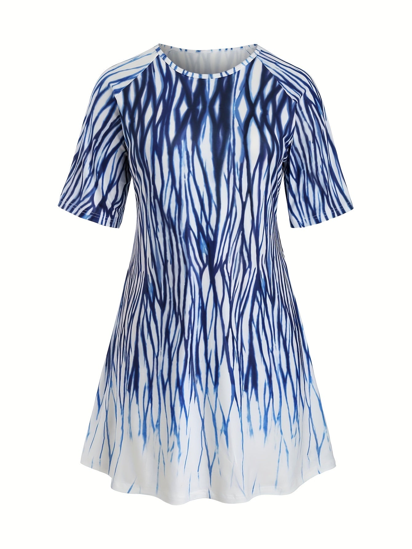 Colorblock Leopard & Tie Dye Striped Raglan Sleeve Sleep Dress
