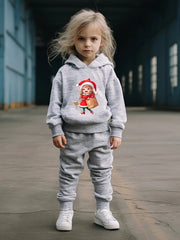 Girls Cartoon Shopping Girl Hooded Sweatshirt Top Sweatpants Set