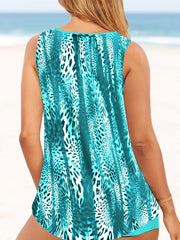Vacay Tankini Set Women's Plus Animal Print Tank Top & Shorts