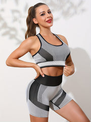 2pcs Block Yoga Sets Tank Top Sports Bra & Shorts Suits