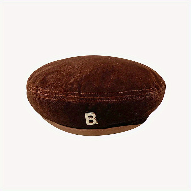 Vintage Velvet Beret Cap Classic Octagonal Hat for Women