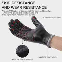 Men's PU Leather Winter Riding Gloves Windproof Touch Screen Ski Motorcycle