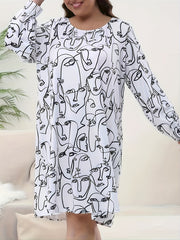 Abstract Face Print Plus Size Lounge Dress