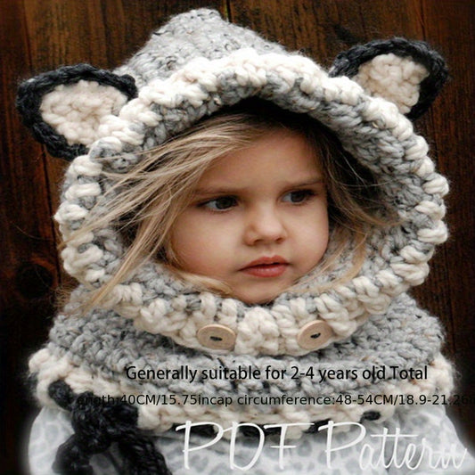 Hand-Woven Grey Fox Hat for Children 2-5 Years