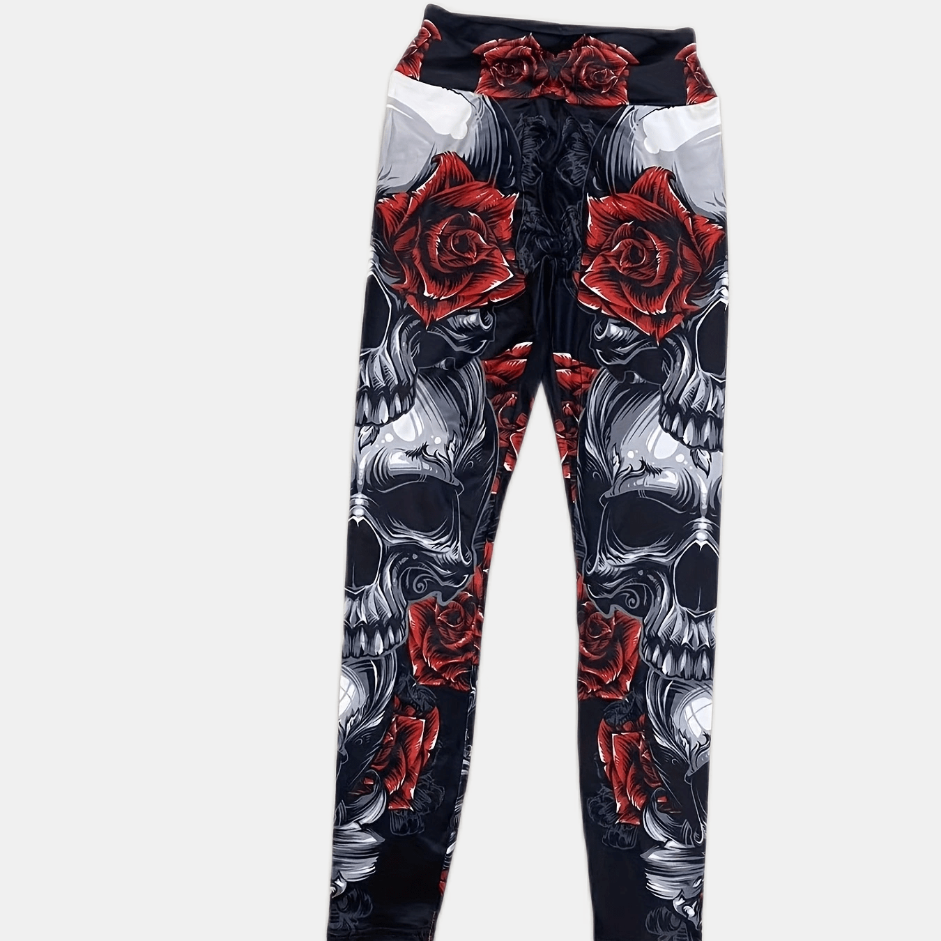 Skull & Flower Print High Waist Yoga Pants for Women