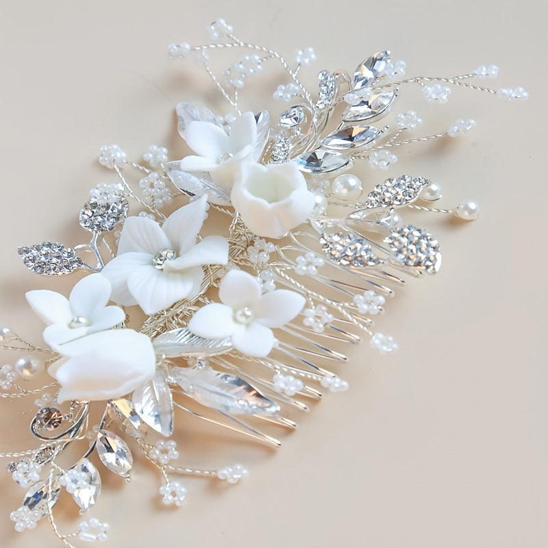Rhinestone Flower Hair Comb Head Jewelry for Women